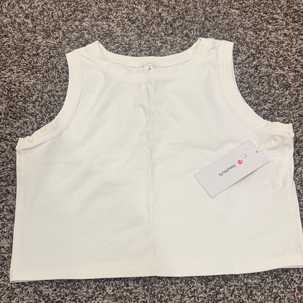 Hey Nuts White Cropped sleeveless workout tank